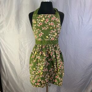 Threshold Chef Apron Womens Olive Green Cotton Floral Print Adjustable Straps
